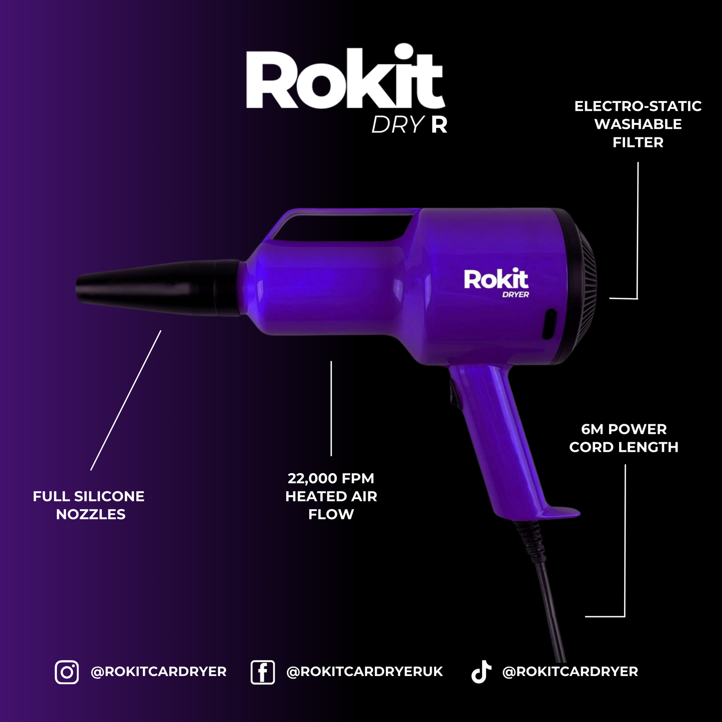 Rokit Dry R | Handheld Forced Air Vehicle Dryer - Rokit Car Dryer UK